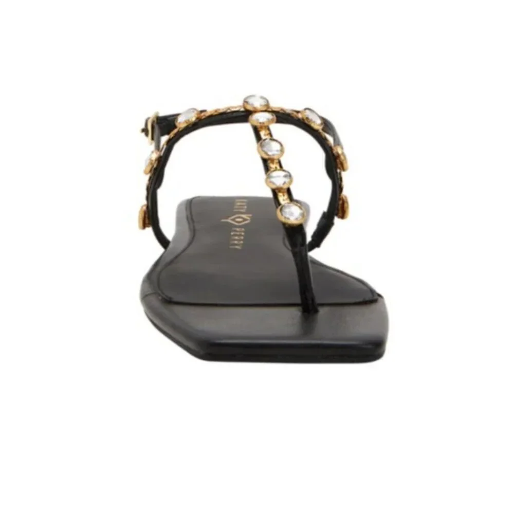 Katy Perry Women's The Camie Gemstone Sandal Flat Black 10 NIB